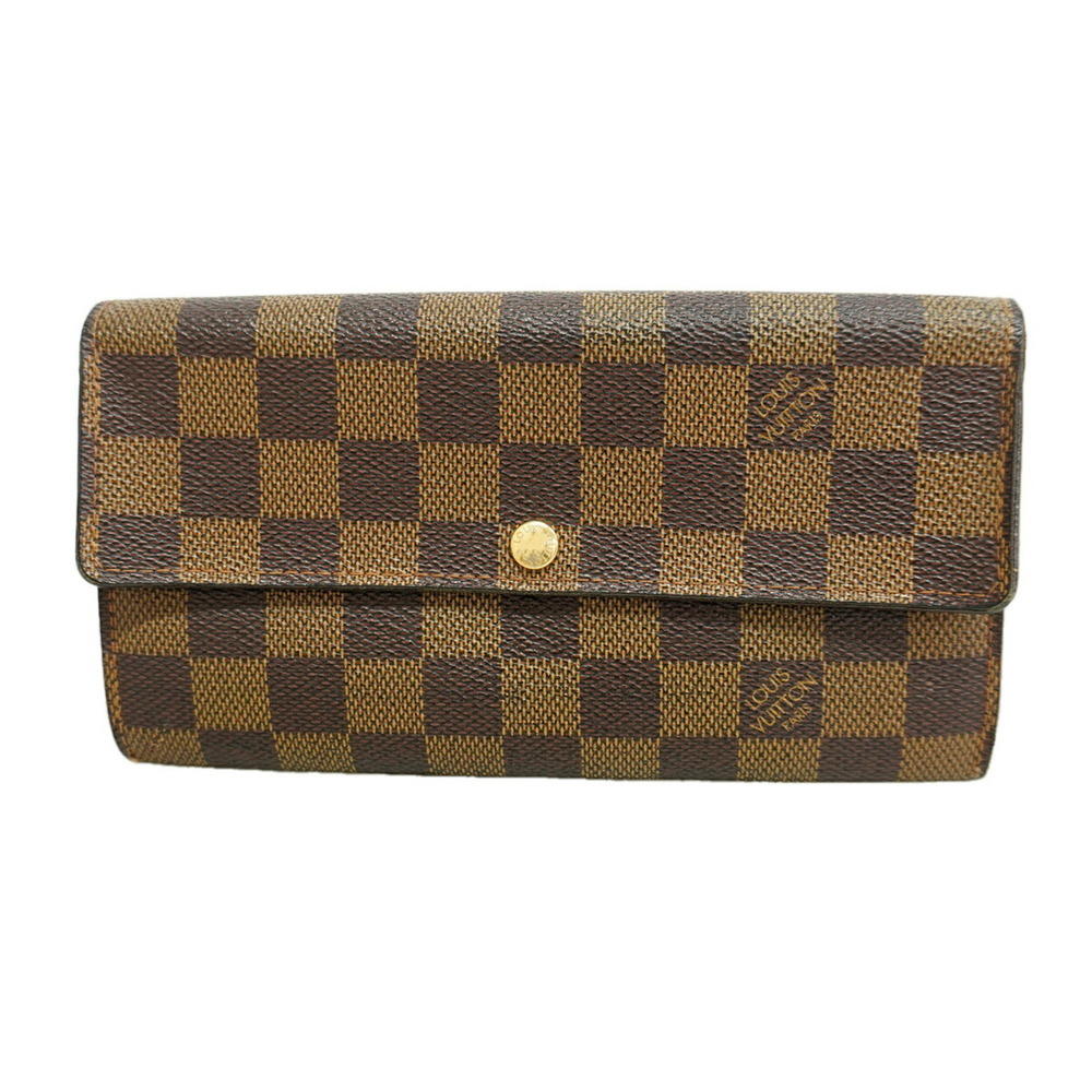 Louis Vuitton Damier Portefeuille Sarah Long Wallet N61734 Ebene Women's P352...